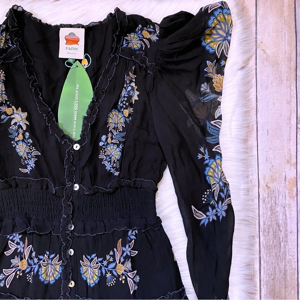 Farm Rio Garden Stitched Long Sleeve Button Front Mini Dress - Picture 2 of 12